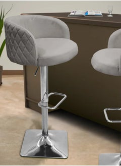 اشتري VANITY LIVING Modern 1 مقعد بار مخملي، كرسي بار رمادي حديث مع ارتفاع قابل للتعديل، مقعد ذراع بقاعدة من الكروم للمنزل والمطبخ والحانة في الامارات