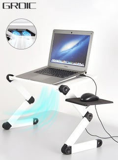 Buy Adjustable Laptop Desk, Laptop Stand for Bed Portable Lap Desk Foldable Table Workstation Notebook Riser with Mouse Pad and 2 CPU Fans, Ergonomic Computer Tray Reading Holder Bed Tray Standing Desk in UAE