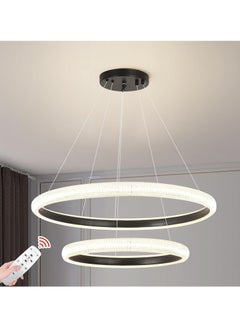 Buy Modern LED Bedroom Chandelier, Black 2 Ring Chandelier for Living Room, Dining Room, and Study, Dimmable and Adjustable Height Chandelier Light, 10-12㎡,63W,3000-6000K in UAE