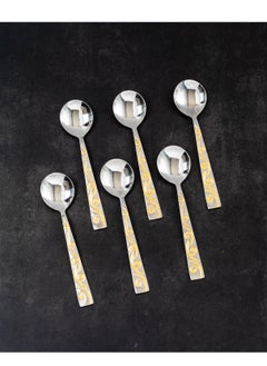 Buy Stainless steel soup spoon with golden style 6 pieces in Saudi Arabia