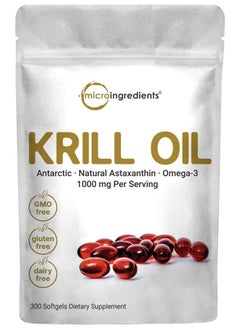 اشتري Antarctic Krill Oil Supplement, 1000mg Per Serving, 300 Soft-Gels, Rich in Omega-3s EPA, DHA & Natural Astaxanthin, Supports Immune System & Brain Health, Easy to Swallow في الامارات