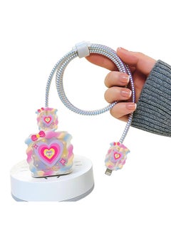 Buy Cable Protector For iPhone Charger, Lovely Cable Protector Compatible With iPhone 18W/20W Charger Anti-Bending USB Cable Cover With Spiral Ropeand End Protector (Love Heart) in UAE