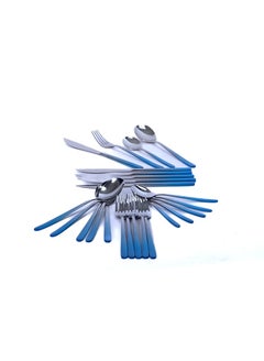Buy Set of steel spoons 24 pieces blue in Saudi Arabia