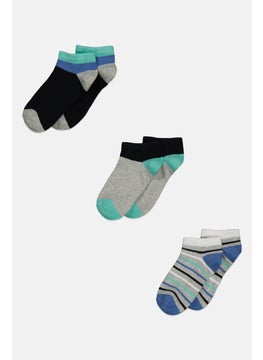 Buy Kids Boy 3 Pair Textured Socks, Black/Grey Combo in UAE