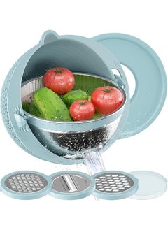 اشتري 4-1 Colander with Mixing Bowl Set, Strainers for Kitchen, Food Strainers and Colanders, Pasta Strainer, Rice Strainer, Fruit Cleaner, Veggie Wash, Salad Spinner, Apartment & Home Essentials (Blue في السعودية