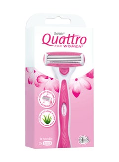 Buy Quattro For Women 4 Blade Razor For Women-Enriched With Papaya & Pearl-Long Lasting Smooth Shave-Pivoting Head-High Precision-Comfort Rubber Grip Handle-1 Razor With 2 Cartridges in UAE