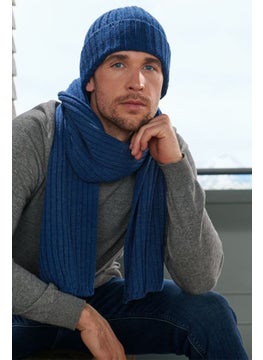 Buy Men knitted Scarf 180 x 35 cm, Navy Blue in UAE