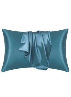 Buy 2 Pieces Pillowcases Silky Satin pillow cover set Hair Skin, Teal Color. in UAE