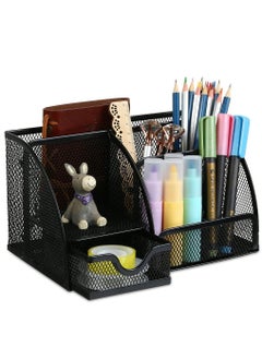 Buy 7-Compartment Multi-Function Desk Organizer Mesh Stationery Storage Box Black in UAE