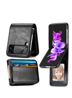 اشتري جراب KASTWAVE لهاتف Samsung Galaxy Z Flip 3 مع حامل بطاقات ، وجلد بولي يوريثان ممتاز ومقاس نحيف + غطاء هاتف واقٍ صلب من البولي كربونات لهاتف Samsung Galaxy Z Flip 3 5G 2021 (أسود) في الامارات
