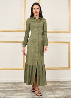 اشتري Crepe Contrast Hem Shirt Maxi Dress في السعودية