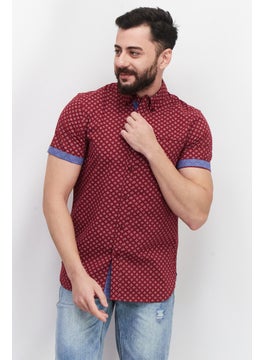 Buy Men Regular Fit Printed Short Sleeves Casual Shirt, Maroon in Saudi Arabia