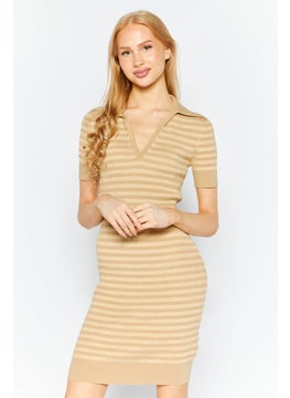 Buy Women Stripe Bodycon Dress, Gold in UAE