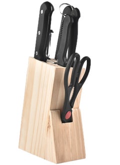 Buy Rubber Wood Kitchen Knife Block - 8 Slots Knife Holder - Professional Quality Wood Knife Organizer - Secure Knife Stand To Keep Knives Neat & Sharp - Knife Blocks for Kitchen Knife Storage in UAE