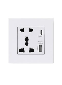 Buy Universal Wall Socket with Type C and USB, QC Charging Electric Power Wall Socket Outlet, For Home and Office, White in UAE