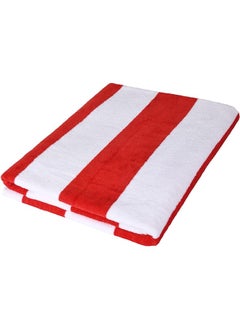 اشتري Cotton Large Beach/Bath Towel 1Pc, 90Cm X 160Cm Oversized Towel, Cabana Stripe Towel Is Highly Absorbent & Quick Dry, Suitable For Bath, Beach, Pool & Spa, Pack Of 1, Red Color في السعودية