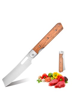 Buy Pocket Kitchen Knife 8Cr14Mov Stainless Steel Ultra Sharp Folding Chef Knife Peeling Utility Knife Fruit Knife Natural Olive Handle Camping Bbq Trip Outdoor Portable Kitchen Knife in Saudi Arabia