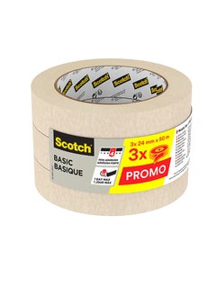 Buy Scotch Basic Masking Tape, 24mm x 50m. 3 rolls/pack in UAE