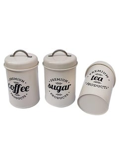 Buy Tea Coffee Sugar Set 3-Piece Sealed Kitchen Food Jar Metal Storage Container Cookie Jar Candy Cookies Onion with Lid and Handle (White) in Saudi Arabia