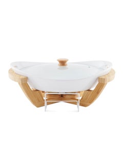 Buy Natura Oval Food Warmer With Bamboo Stand 2.7L - White in UAE