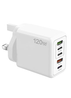 اشتري 5 Ports USB C Charger Plug Type C PD 120W QC 3.0 Fast Wall Mains Power Delivery Adapter for Laptops, MacBook Pro/Air, Steam Deck, iPad, iPhone 15 Series,Samsung, Huawei, Oneplus, Xiaomi,Lenovo White في السعودية