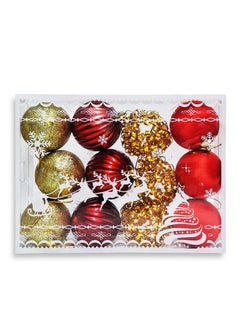 اشتري Velvet Christmas Balls, 12 Pcs Bulk Flocked Christmas Tree Ball Ornament Balls Xmas Decorative Hanging Ornaments Christmas Tree Decoration for Xmas Tree (red-gold) في مصر