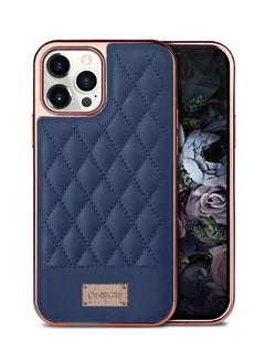Buy iPhone 12 Pro Max Luxury PU Leather Case 3D Embroidery Series Heavy Duty Shockproof with Electroplating Frame Blue in UAE