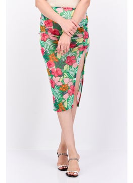 Buy Women Floral Printed Basic Midi Skirt, Green Combo in UAE