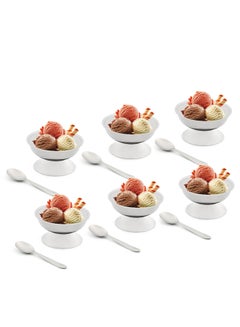Buy 18/10 Premium Stainless Steel 6 Small Dessert Bowls/Cups with Spoons - Perfect for Dessert, Sundae, Ice Cream, Fruit Salad, Snack, Cocktail and Condiments in UAE