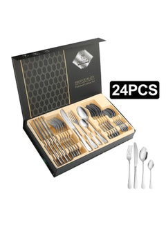 Buy High Quality Stainless Steel 24pcs Knife Fork And Spoon Wedding Gift Box Cutlery Set in UAE