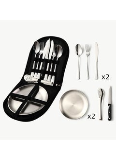 Buy Outdoor Travel Stainless Steel Tableware Camping Picnic Barbecue Plate Clip Steak Knife Fork Spoon Set Portable Storage Bag in UAE