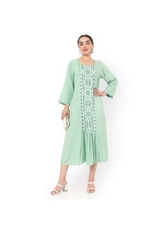 Buy SHORT LIGHT GREEN COLOUR CASUAL STYLE PRINTED ARABIC KAFTAN JALABIYA DRESS in Saudi Arabia