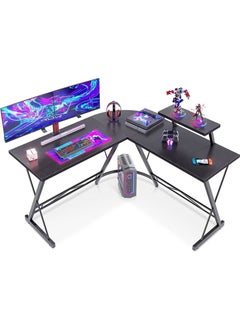 Buy L-Shaped Desk Computer Corner Table 51 inch Home Gaming Desk Office Writing Workstation with Large Monitor Stand Space-Saving Easy to Assemble Black in Saudi Arabia