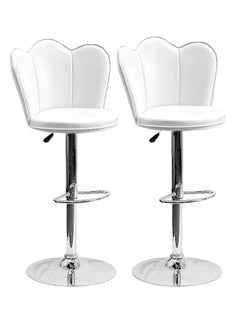 اشتري SBF Height Adjustable Bar Stools | Set of 2 PU Leather Swivel Chairs with Backrest and Footrest | Hydraulic Chrome Base for Kitchen & Dining, White في الامارات