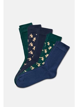 Buy Men 5 Pairs Cookie Socks, Green and Navy in UAE