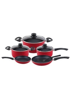 Buy 9-Piece Non-Stick Cookware Set Red in Saudi Arabia