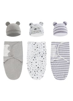 اشتري Baby Swaddle Sleep Sack with Hat Set for 0-3 Months, 3-Pack Soft Cotton Newborn Adjustable Swaddle Wrap for Girls Boys, Nursery Blanket Essentials في الامارات