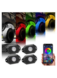 Buy LED Rock Lights 4pcs Multicolor LED Lights Waterproof with APP BT 24 Key Controller Music Function for SUV ATV UTV in UAE