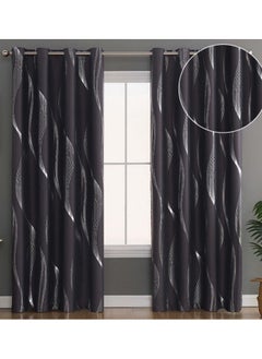 Buy Blackout Curtains, Decorative Silver Thread Foil Blackout Curtains, Thermal Insulated Room Darkening Curtains for Bedroom Living Room 100*250cm in UAE