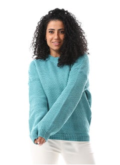 Buy Birdseye Knitted Pattern Slip On Pullover_ TealBlue in Egypt