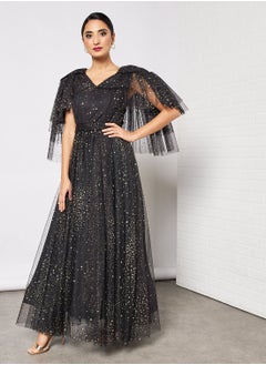 Buy Glitter Layered Sleeves Dress in UAE