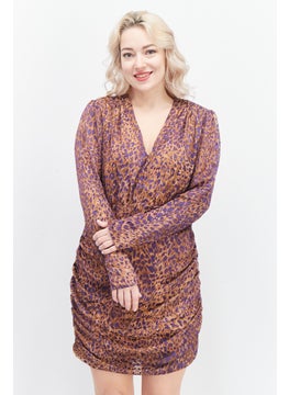 Buy Women All Over Printed Long Sleeve Casual Mini Dress, Purple Combo in UAE