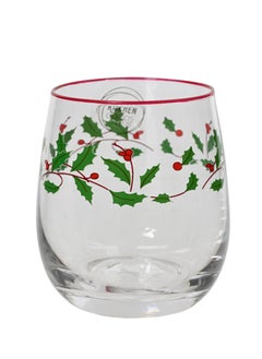 Buy Kaemingk Drinkglass Glass Holly Leave Decal 9.5Cm, 1 Piece in UAE