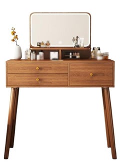 Buy 3-Drawer Master Dresser Table Vanity Table Makeup Table With Mirror Brown 100x40x135cm in UAE