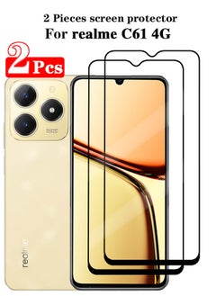 Buy 2 Pieces Full Cover Glass Screen Protector For realme C61 4G Black/Clear and Screen Protector Accessories in Saudi Arabia