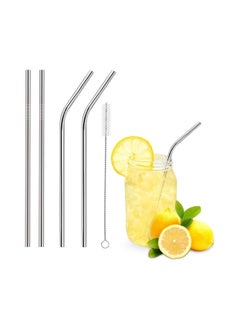 اشتري Reusable Stainless Steel Metal Straws - Pack of 4 - with Brush في مصر