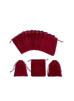 Buy Velvet Gift Bags 9 x 12 cm Drawstring jewelry pouches for Candy Wedding Party Favor Bags Maroon 12 Bags in UAE