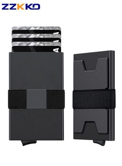 Buy New Black Men's Credit Card Holder With Elastic Band Aluminum Alloy Anti-Theft Rfid Credit Card Box Automatically Eject Large-Capacity Portable Wallet in Saudi Arabia