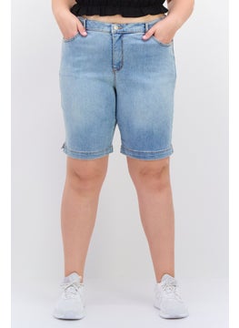 اشتري Women Plus Size Washed Denim Short, Blue في الامارات