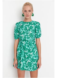 Buy Green Floral Mini Woven Dress with Waist Opening Back Detail TWOSS22EL2858 in Egypt